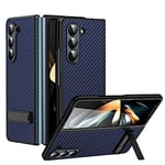 COQUE Étui Samsung Galaxy Z Fold 5 avec Support Pliant, Couvercle de téléphone Pliant en Fibre de Carbone pour Samsung Galaxy Z Fold 5 5G-Bleu