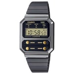 Casio Unisex 33.00mm Quartz Watch with Black Digital dial and Black and Silver Metal Bracelet Strap A100WEGG-1A2EF