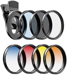 Apexel Phones Camera Lens Filter Kits-52MM Graduated Color Filter(Blue,Yellow,Orange,Red) CPL,ND32 and Star filters for Nikon Canon Gopro iPhone and all phone