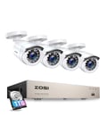 ZOSI HD H.265+ 8CH 1TB DVR 1080P avec 4 Caméra de Surveillance 2MP Alarme maison