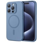 ESR Coque pour iPhone 15 Pro Max avec MagSafe, Charge Magnétique, Coque Fine en Silicone Liquide, Absorbant Les Chocs, Protection de l'écran et de l'appareil Photo, Série Cloud, Bleu