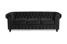 Chesterfield Luksus 3-seters Svart Fløyelsofa 222 cm bred - Velour sofa & fløyel Grå,Svart Manor House