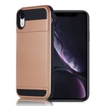 Apple iPhone Xr Kortti paikalla varustettu hybriidi muovinen takasuoja kuori - Ruusu Kulta Monivärinen