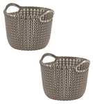 Curver Knit Collection Round Handled Plastic Storage Fruit Basket (Harvest Brown, Set of 2)