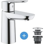 Mitigeur lavabo GROHE Bau Edge taille S avec bonde clic clac et trop-plein - Chromé