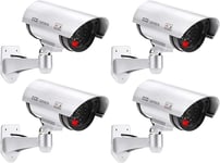 Lot de 4 caméras factice avec objectif, caméra de surveillance factice avec lumière LED rouge trompeuse réaliste pour l'intérieur et l'extérieur.[G1332]