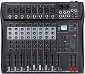 Depusheng DT8 Console de mixage professionnelle Sound Board Console Interface de système de bureau à 8 canaux Ordinateur USB numérique Entrée MP3 Alimentation fantôme 48V, Noir