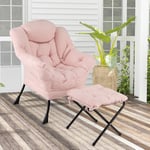 RELAX4LIFE Fauteuil de Bureau avec Repose-Pied, Fauteuil Scandinave en Sherpa avec Appui-tête-Poche Latérale-Patins Antidérapants, Fauteuil Coiffeuse Confortable pour Salon Chambre, Rose