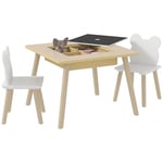 AIYAPLAY Ensemble 1 Table et 2 Chaise 3 pièces pour Enfants avec Plateau réversible, Espace de Rangement, Bois Naturel