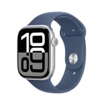 Apple Watch 10 46mm Aluminium Sølv med Denim Sport Band - M/L