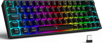 Clavier Gaming Sans Fil Bluetooth Gamer Keyboard Mécanique Pc Clavier Lumineux Clavier 65% Tkl Rechargeable Rgb Filaire Qwertz Rouge Switch Pour Pc Windows/Mac /Ps5 Noir