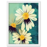 Abstract Illustration Daisy Blossoms Flowers Painting Artwork Framed Wall Art Print A4