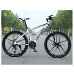 LHQ-HQ Outdoor sports MTB Front Suspension 30 Speed Gears Mountain Bike 26" 10 Spoke Wheel with Dual Oil Brakes And HighCarbon Steel Frame,White