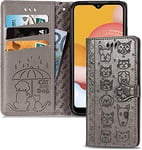 IMEIKONST Wallet Case Compatible with Motorola Moto Edge 20, Premium Leather Magnetic RFID Blocking Card Slots Holder Folio Flip Kickstand Shockproof Cover for Moto Edge 20. Grey Cat Dog SD