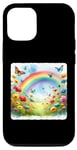Coque pour iPhone 15 Pro Arc-en-ciel Ending In Wildflower Patch avec papillons Naturel