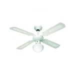 Farelek - Ventilateur de Plafond - Plafonnier réversible bali - ø 107 cm, 4 pales blanches / cannées blanches + éclairage - 112420