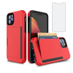 Asuwish Phone Case for iPhone 11 Pro 5.8 with Tempered Glass Screen Protector Cover and Credit Card Holder Stand Slim Hybrid Mobile Cell Accessories iPhone11pro iPhone11 i XI 11s 11pro Women Men Red