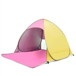 Portable Beach Tent Instant Pop Up Tent Fit 2-3 Man, Automatic Sun Shelter Tents Anti UV Compact Tent for Beach Garden Camping Fishing Picnic Yellow+pink