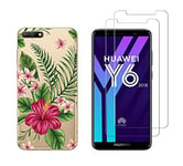 NOVAGO Compatible avec Huawei Y6 2018/Honor 7A -Coque Souple Solide Anti Choc avec Impression + 2 Films Protection écran Verre trempé résistant (Coque+ 2 Verres, Exotique)