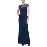 Alex Evenings Women's Long Length A-line Sweetheart Neck Gown Sleeves, Mother of The Bride, Formal Event Dress Special Occasion, Navy Cap Embroidery, 8