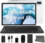 Tablette 10 Pouces Android 13 10 Go Ram 64 Go Rom (1 To Extensible), Tablette Tactile Avec Clavier Et Souris Et Cas, Wifi, 13Mp+5Mp, Bluetooth 5.0, Gps, 8 Core 2.0 Ghz, 8000Mah, Argent