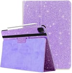 FANSONG Case for iPad Air 13 2024, Cover for iPad Pro 12.9 inch 2022 2021 2020 2018 With Auto Sleep/Wake PU Leather Glitter Smart Cover Flip Slim Pencil Slot for iPad Pro 12.9 6th 5th 4th 3rd Purple