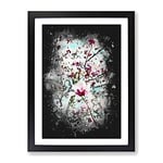 Pink Magnolia Blossom Tree Paint Splash Modern Framed Wall Art Print, Ready to Hang Picture for Living Room Bedroom Home Office Décor, Black A2 (64 x 46 cm)