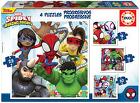 Educa - Spidey progressif et Ses Amis étonnants 12-16-20-25, 4 Puzzles en Carton progressif avec 12-16-20-25 pièces, Mesure approximative de Chaque Puzzle: 16 x 16 cm, À partir de 3 Ans (19295)