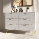 UEV Commode, Armoire avec 6 Tiroirs, Meuble de Rangement Chambre Enfant/Adulte, 100 x 34 x 73cm, Buffet Salon, Style Scandinave Elégant, Couleur Blanc