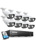 ZOSI 4K PoE CCTV Security Camera System, 8CH 8MP H.265+ NVR with 2TB Hard Drive, 8 x 8MP Outdoor PoE IP Cameras, AI Human Detection, Color Night Vision, 2-Way Audio, Smart Light Siren