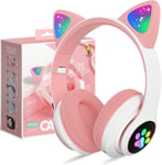 Casque Bluetooth Pour Enfants Sans Fil,Casque Cat Pliable Avec Led Flash Lumieres Glow,Enfants Bluetooth 5.0 Avec Microphone Et Contrôle Du Volume,Carte Slot Pour Pc/Tablettes/Tv(Pink)