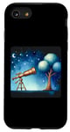Coque pour iPhone SE (2020) / 7 / 8 Télescope à côté d'un arbre sous un ciel étoilé. Dégradé de nuit
