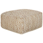 Pouf Carré en Jute Polyester et Coton Beige et Blanc 60 x 60 cm à Billes EPS Ma