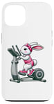 Coque pour iPhone 13 Lapin de Pâques sur vélo elliptique Gym Fitness Workout