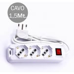 Multipresa con Cavo 1,5m 3 prese 10/16A 2P+T Bipasso + Schuko Switch Luminoso Plug 16A 2P+T Couleur Bianco