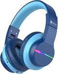 iClever Casque Audio Enfant Bluetooth sans Fil avec Microphone, Lumières LED Colorées, Volume Limité 74/85/94dB, 85 Heures de Travail, Bluetooth 5.2, Micro Intégré BTH12