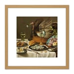 Pieter Claesz Still Life With A Turkey Pie Realism 8X8 Inch Square Wooden Framed Wall Art Print Picture with Mount