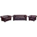 Vente-unique.com Canapés chesterfield 3 places 2 places et un fauteuil BRENTON 100% cuir de buffle - Bordeaux