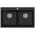 Evier de cuisine encastrable 2 bacs en granite noir - P134