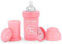 Twistshake Donner le Biberon en Plastique avec Valve Anti Colique pour Bébé Tétine Souple en Silicone Débit Lent en Forme de Sein, Sans BPA, 180 ml, 0 Mois et +, Rose Pastel