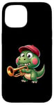 Coque pour iPhone 15 normal 924 mignon dinosaure jouant trompette dessin animé design