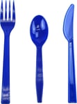 Strong Plastic Reusable Cutlery Set 6 Forks, 6 Knives, 6 Spoons Disposabl (Blue)