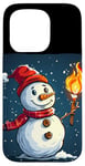 Coque pour iPhone 15 Pro Bonhomme de neige amusant avec torche pour aventures garçons et filles