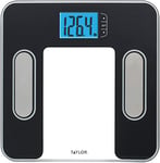 Taylor Precision Products Body Composition Scale Measuring Body Fat, Body Water, Muscle Mass and BMI, 1 Pound, White/Black