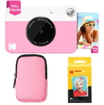 KODAK Printomatic Full-Color Instant Print Camera Starter Bundle + Soft Case + Zink 20pk Photo Paper - Colorful Photos On 2x3" Sticky-Back Paper - Fun Gift for Birthday Christmas Holiday - Pink