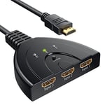 HDMI Switch, GANA Switch HDMI 3 Ports Commutateur HDMI Sélecteur Splitter Manuel | 3 Entrées à 1 Sortie HDMI Switcher | Full HD 4K / 3D Pris en Charge avec Un Câble Haute Vitesse