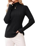 Aottori Black Turtle Neck Tops for Women Fall Winter Knitted Jumpers Ladies Long Sleeve Roll Neck Jumper Sweaters Solid Slim Warm Pullover Black S