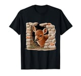 Charming Fawn Peeking Through Stone Wall T-Shirt