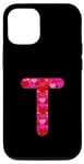 Coque pour iPhone 12/12 Pro Lettre T avec monogramme initiale en forme de cœur rouge