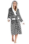 CityComfort Robe de Chambre Femme, Peignoir à Capuche Super Doux en Polaire (Gris Foncé/Blanc, M)